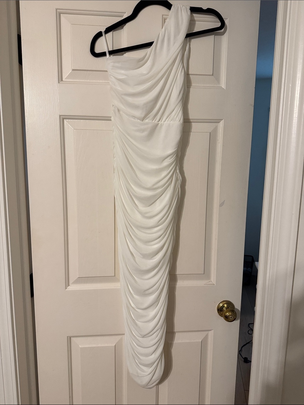 Elegant One-Shoulder White Ruched Evening Dress